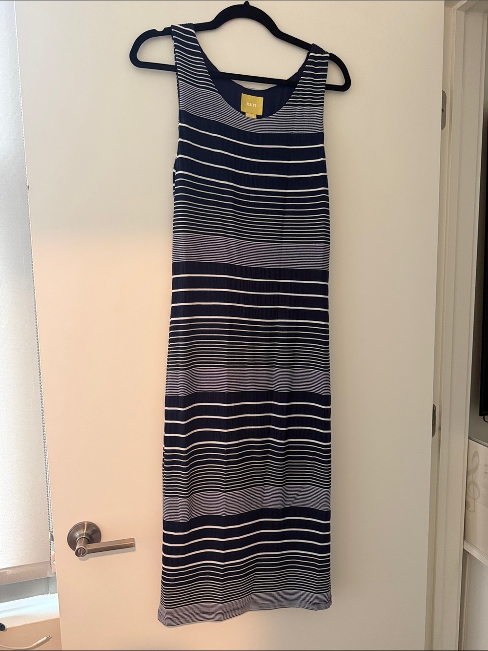 Maeve Sleeveless Navy and White Striped Dress